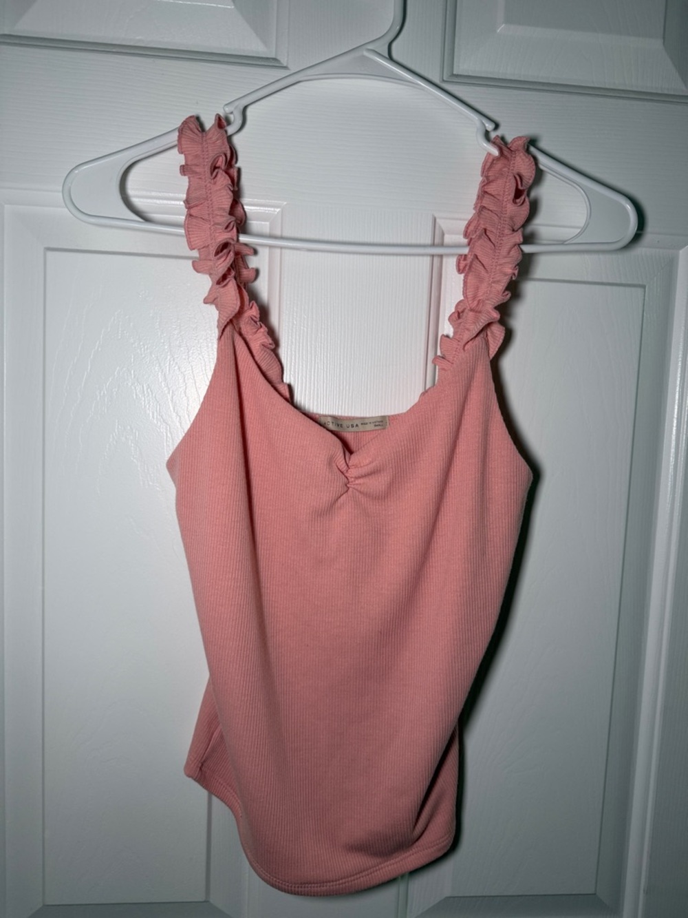 Active USA Dusty Rose Ruffled Strap Ribbed Camisole